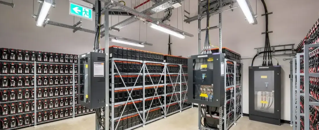 AI data center microgrid battery room with backup energy storage systems