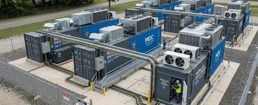 Prefabricated modular data center with factory-built power and cooling infrastructure