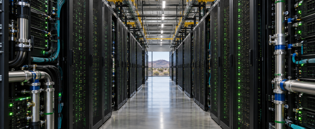 High-density AI data center with liquid-cooled server racks in Australia